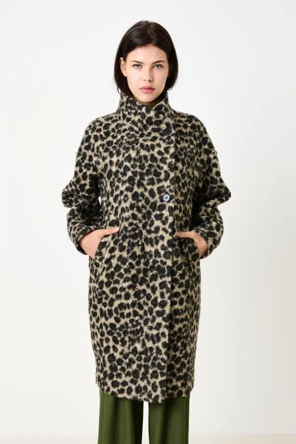 Donalda Animal Funnel Neck Coat - Green