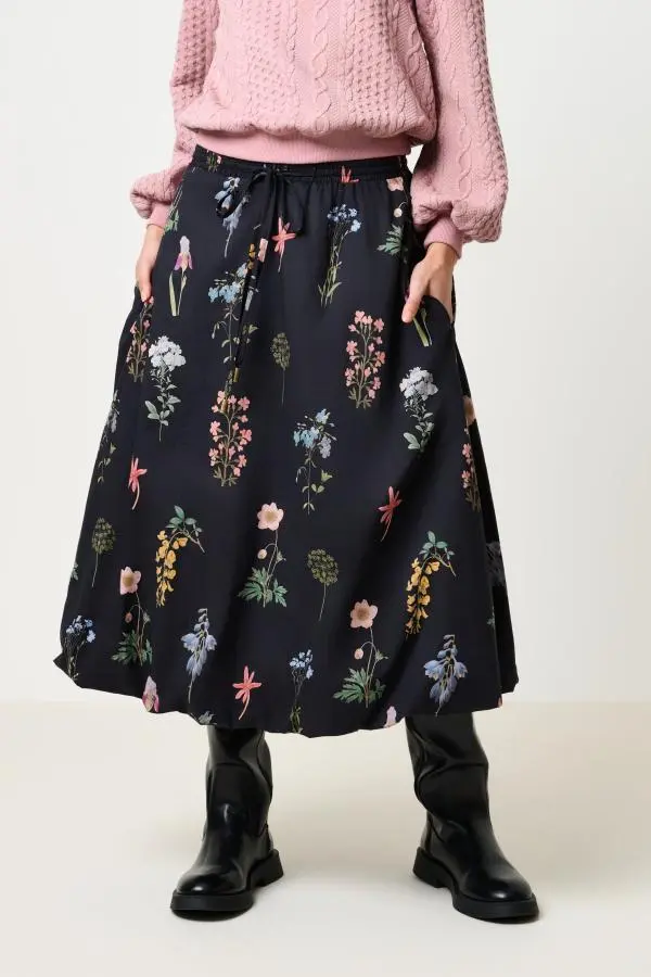 Dixie Flower Press Print Balloon Midi Skirt