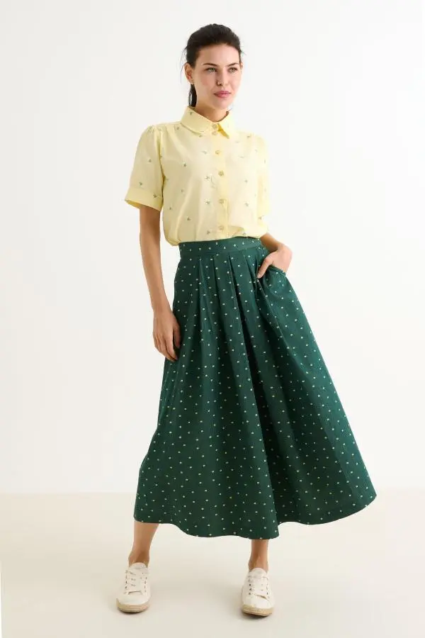 Pasadena Flower Dot Midaxi Skirt- Fern Green