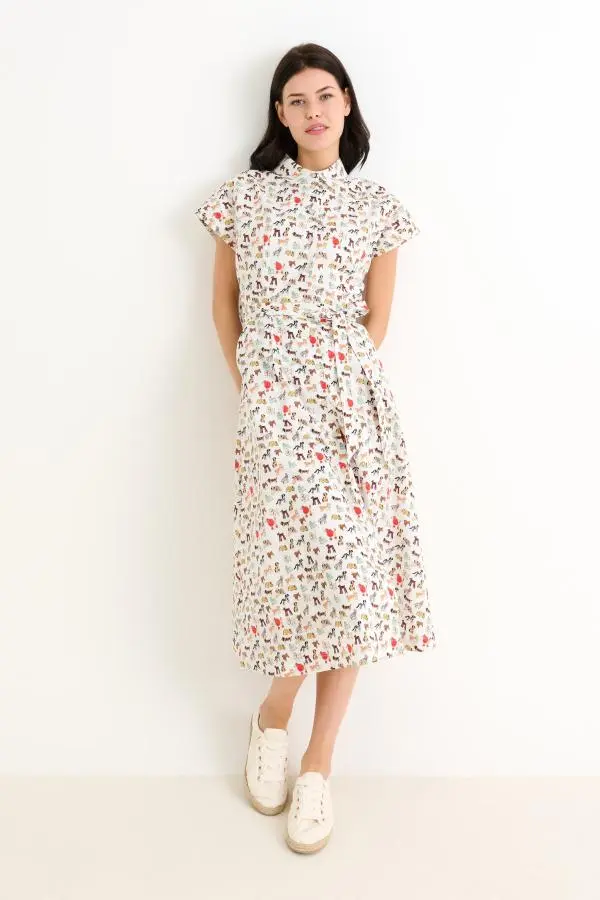 Danica Dogs Day Short Sleeved Shirtdress - Multicolour