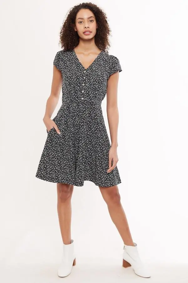 Cathleen Mini Night Flower Dress - Black