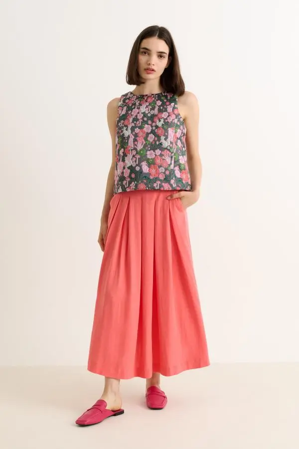 Alexia Linen Mix Midaxi Skirt - Coral