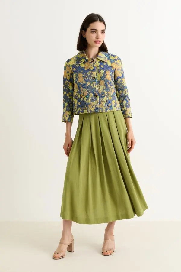 Alexia Linen Mix Midaxi Skirt - Avocado
