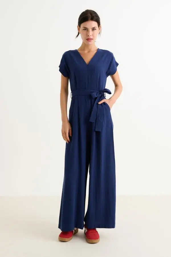 Phoenix Linen Mix Jumpsuit - Navy
