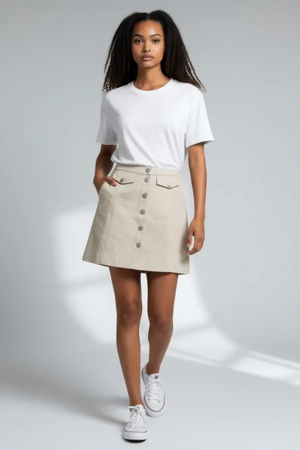 Louche Neola Twill Mini Skirt - Cream