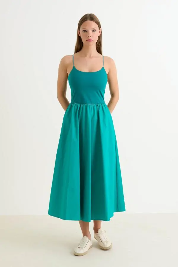 Soumia Jersey Bodice And Recycled Cotton Skirt Midaxi Dress - Sea Green