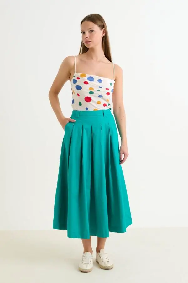 Alexia Recycled Cotton Midaxi Skirt - Sea Green