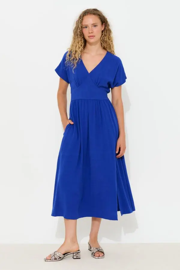 Unity Linen Mix Midi Dress - Cobalt Blue