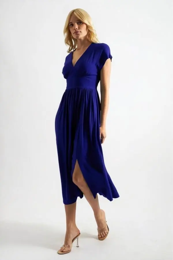 Unity Linen Mix Midi Dress - Cobalt Blue