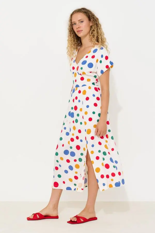 Unity Dotty V-Neck Midi Dress -  Multi