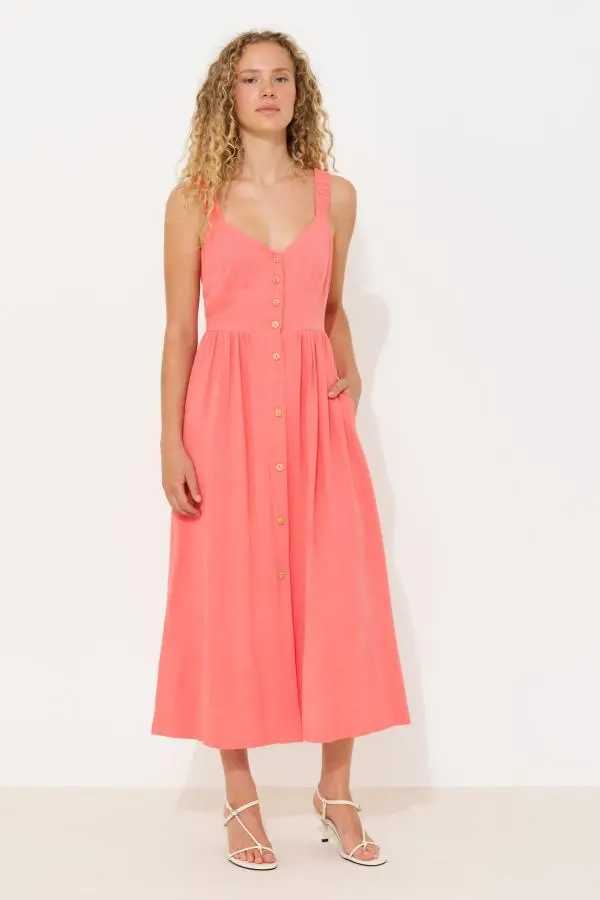 Clover Linen Mix Sundress - Coral