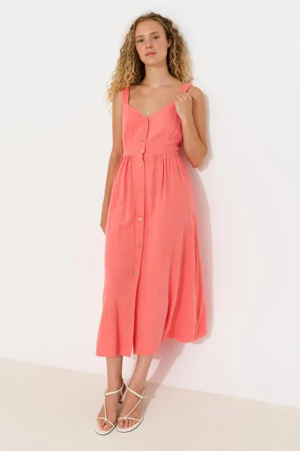 Clover Linen Mix Sundress - Coral