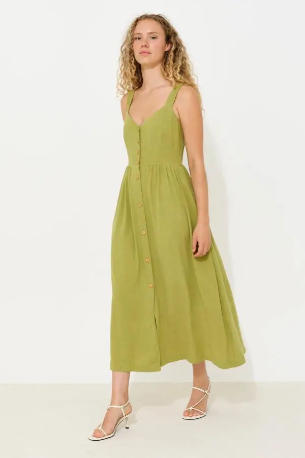 Clover Linen Mix Sundress - Avocado
