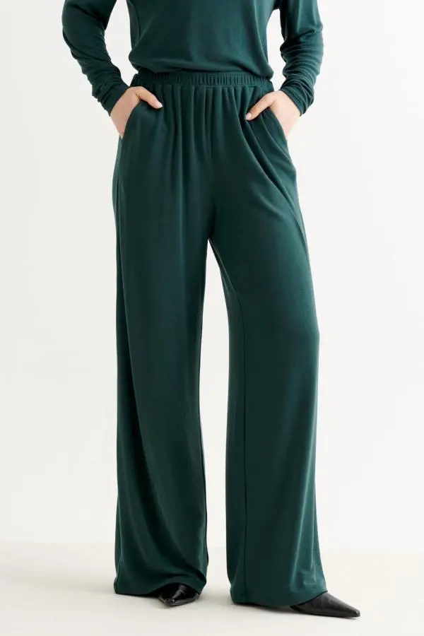 Miller Wide Leg Jersey Trouser - Forest Green