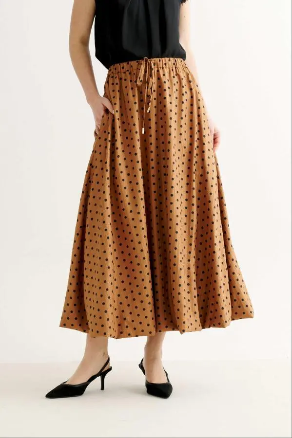Dixie Spot Print Balloon Midi Skirt - Toffee