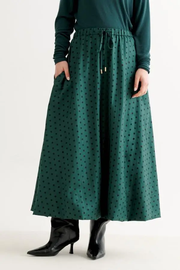 Dixie Spot Print Balloon Midaxi Skirt - Forest Green