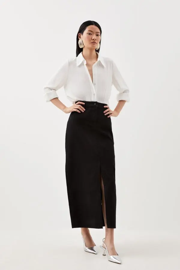 Denim Maxi Skirt - Black