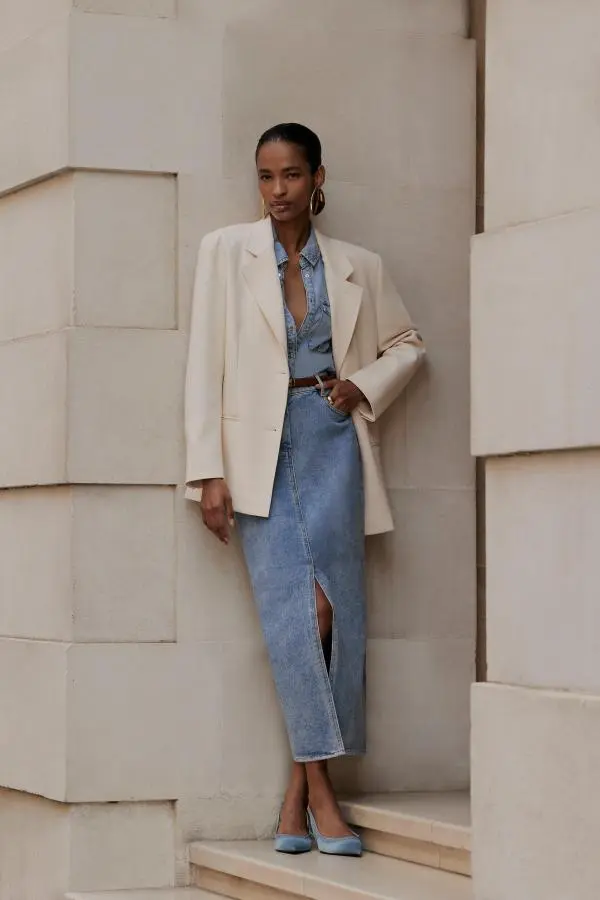 Denim Maxi Skirt - Mid Wash