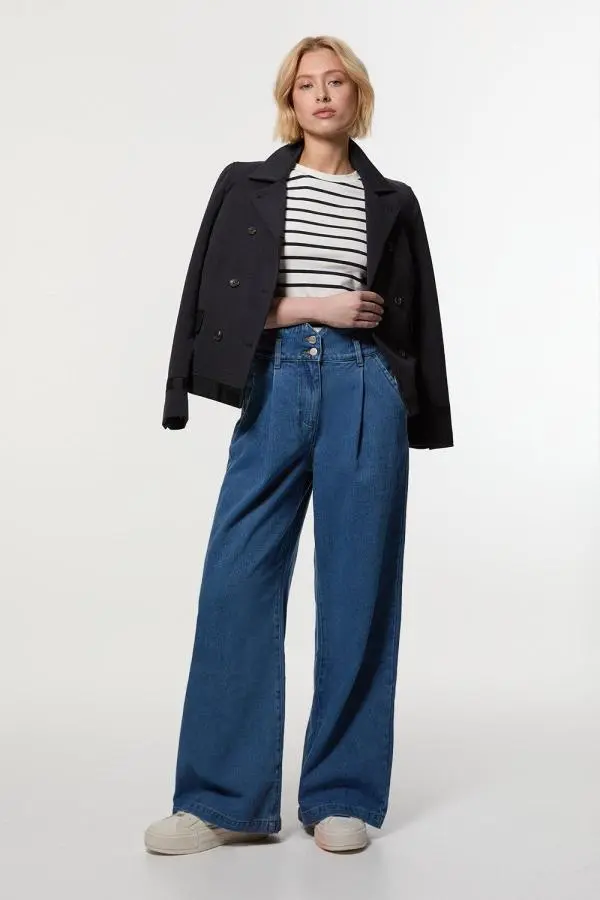 Denim Wide Leg Trousers - Mid Blue
