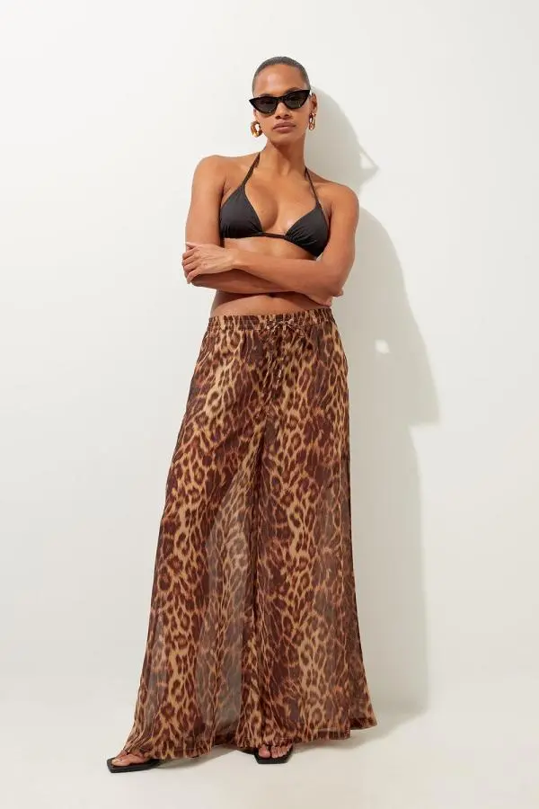 Cheetah Print Georgette Beach Trousers - Animal