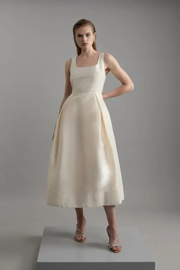 Lydia Millen Taffeta Full Skirt Tailored Midi Dress - Ivory