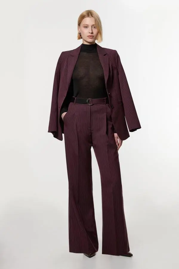 Pinstripe Tailored Detail Trouser - Red