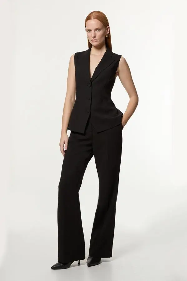 Compact Stretch Essential Tailored Straight Leg Trouser - Black