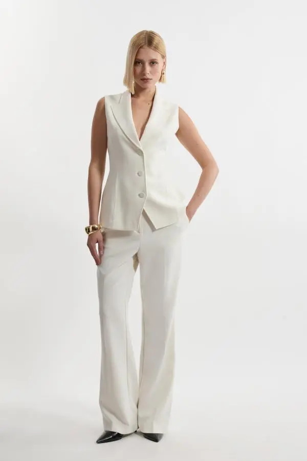 Compact Stretch Essential Tailored Straight Leg Trouser - Ivory