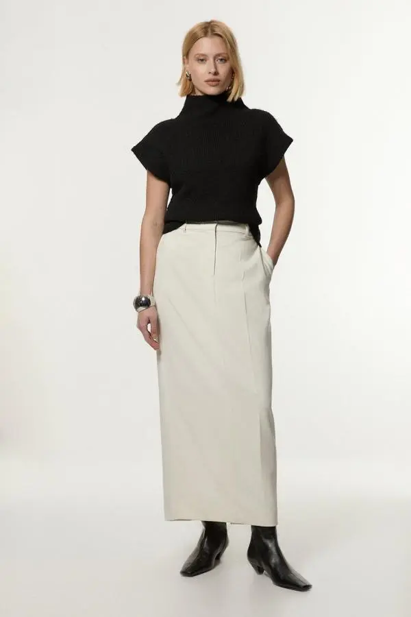 Compact Stretch Essential Tailored Maxi Skirt - Ivory