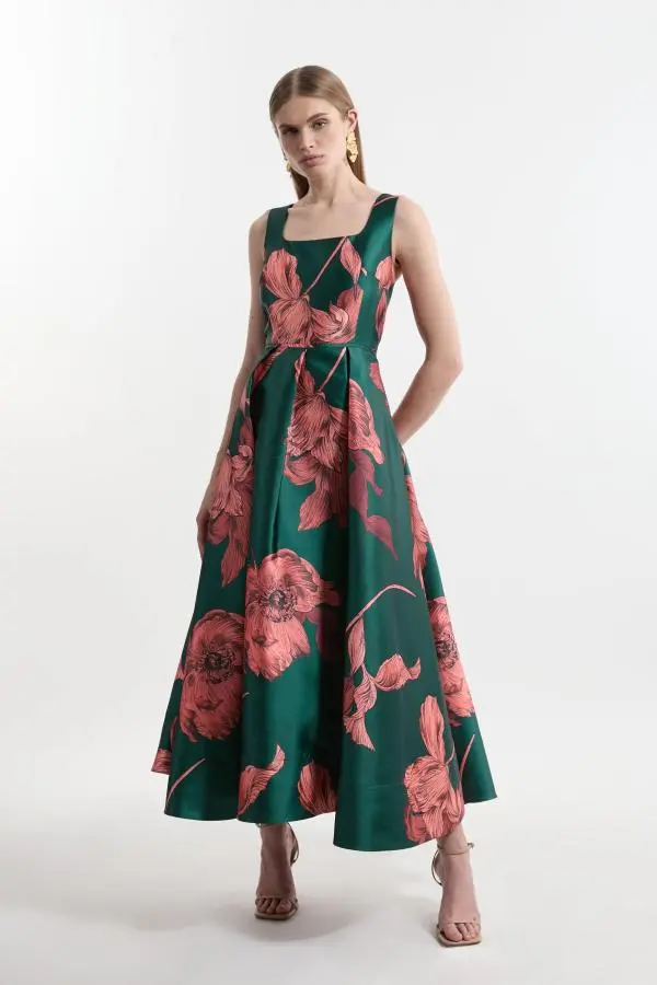 Petite Jacquard Corseted Woven Maxi Dress - Floral