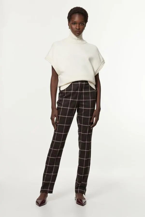 Tall Check Straight Leg Tailored Trouser - Brown