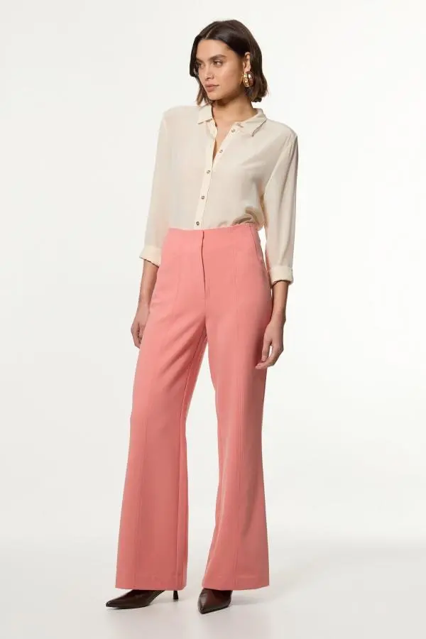 Compact Stretch Tailored Seam Detail Wide Leg Trouser - Pink