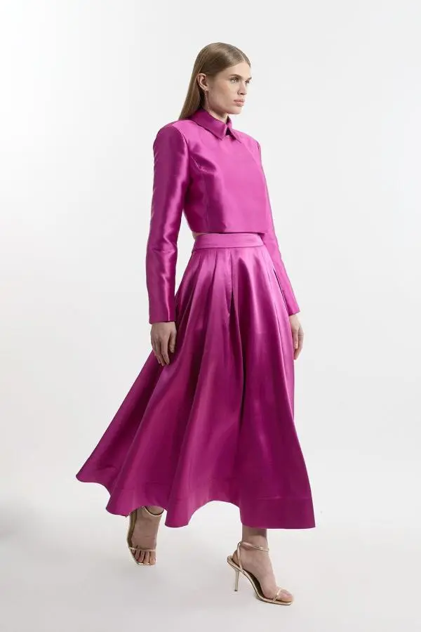 Twill Prom Woven Maxi Skirt - Purple