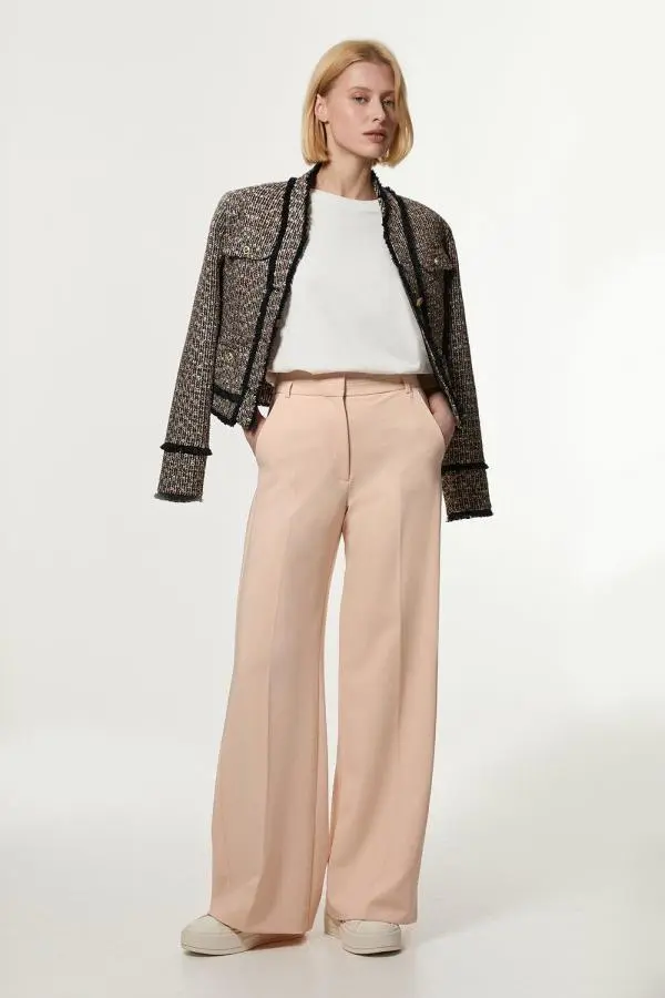 Polished Viscose Tailored Slim Fit Kickflare Trouser - Neutral