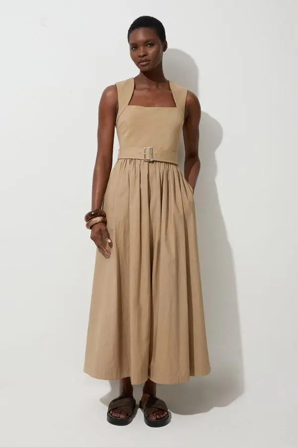 Petite Scoop Neck Jersey Cotton Mix Maxi Dress - Camel