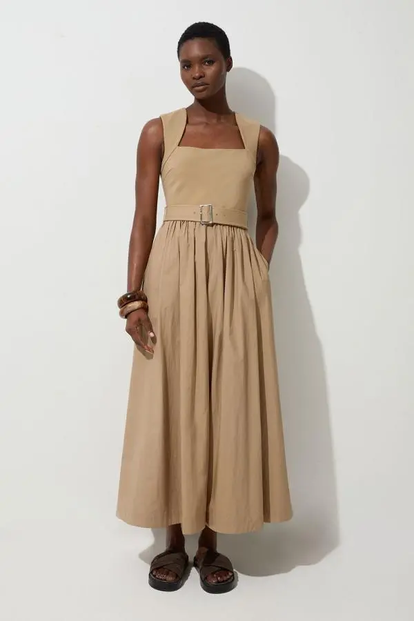 Petite Scoop Neck Jersey Cotton Mix Maxi Dress - Camel