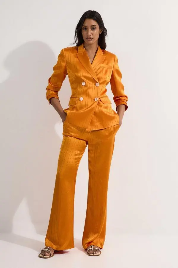 Premium Satin Pinstripe Tailored Straight Leg Trouser - Mango