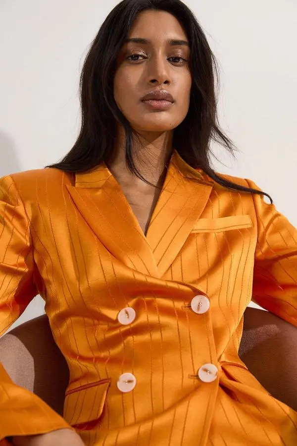 Premium Satin Pinstripe Tuxedo Oversized Tailored Blazer - Mango