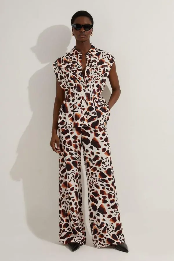 Premium Viscose Linen Woven Straight Leg Trouser - Animal