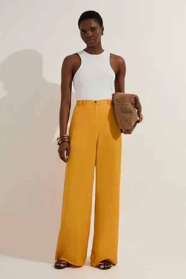Premium Viscose Linen Woven Straight Leg Trouser - Mango
