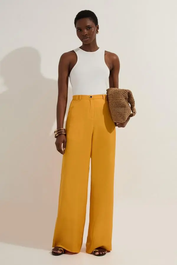 Premium Viscose Linen Woven Straight Leg Trouser - Mango
