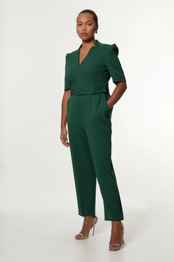 Plus Size Structured Crepe Forever Belted Jumpsuit - Green