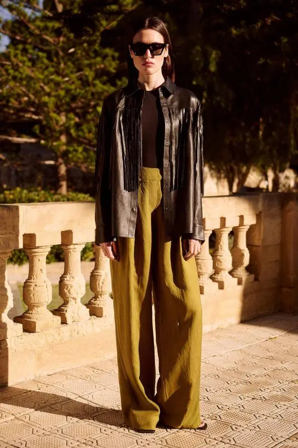 Viscose Linen Pleat And Pocket Detail Woven Straight Leg Trouser - Khaki/Green