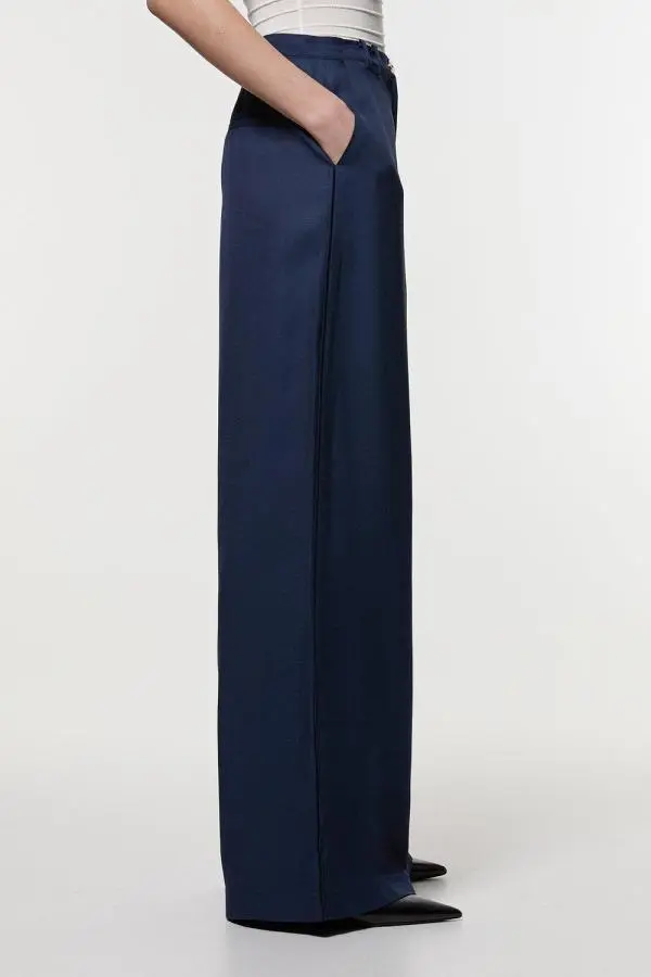 Premium Viscose Linen Woven Straight Leg Trouser - Navy