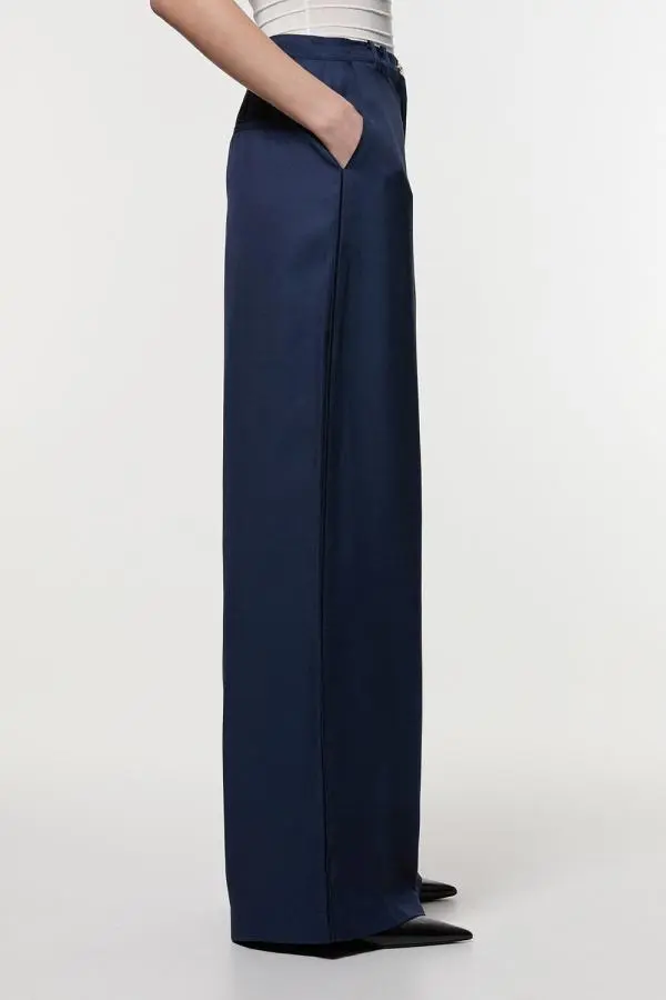 Tall Premium Viscose Linen Woven Straight Leg Trouser - Navy