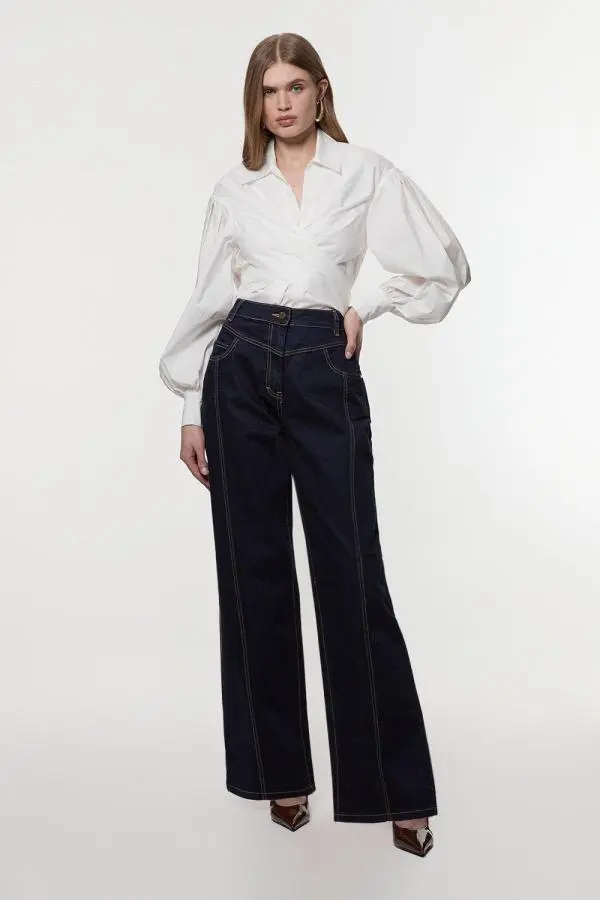 Denim Contrast Stitch Detail Straight Leg Jean - Indigo