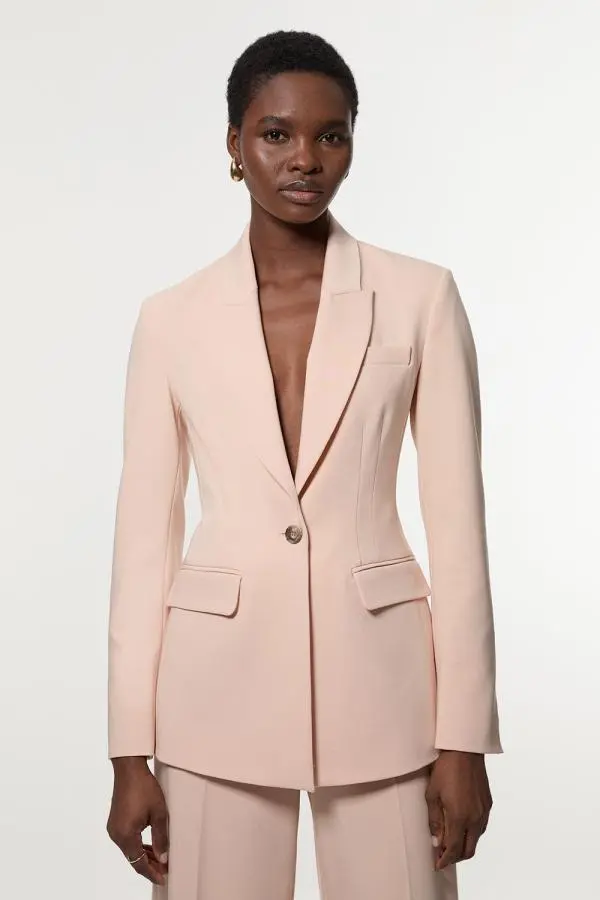 Polished Viscose Tailored Single Breasted Blazer - Pink