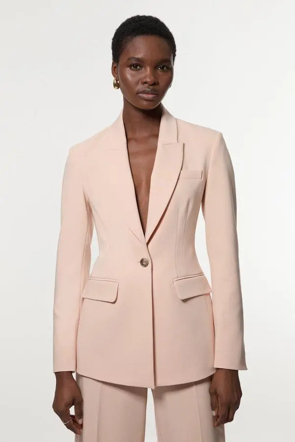 Polished Viscose Tailored Single Breasted Blazer - Pink