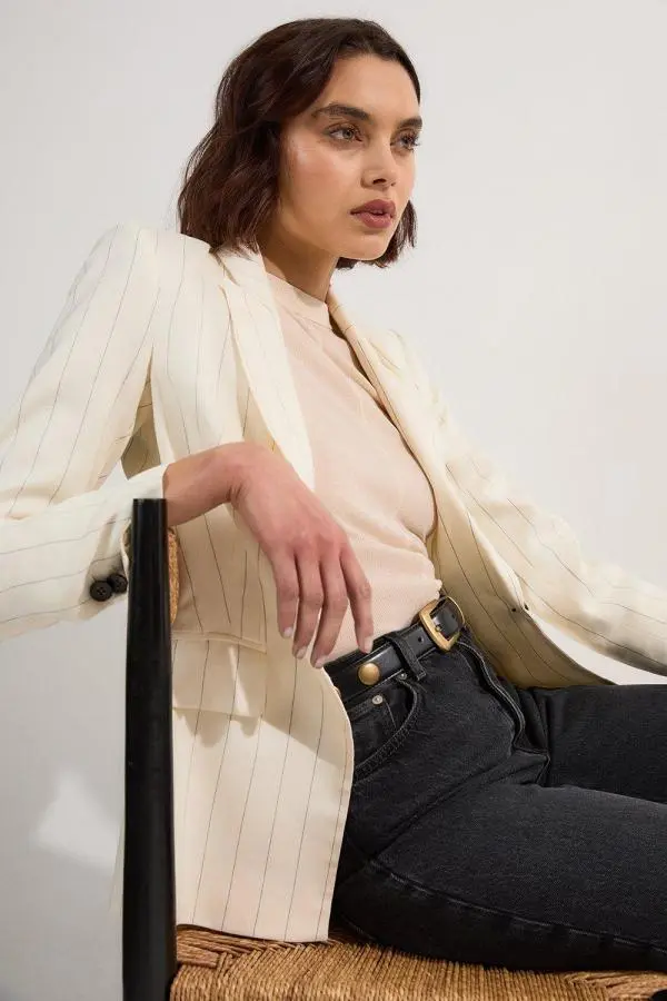 Premium Linen Viscose Pinstripe Tailored Jacket - Stripe
