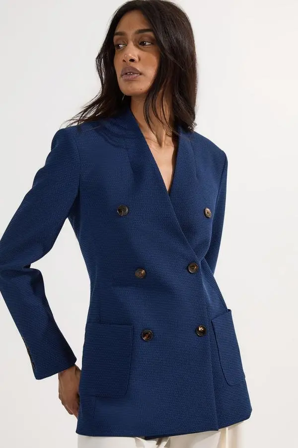 Tailored Textured Double Breasted Jacket - Navy